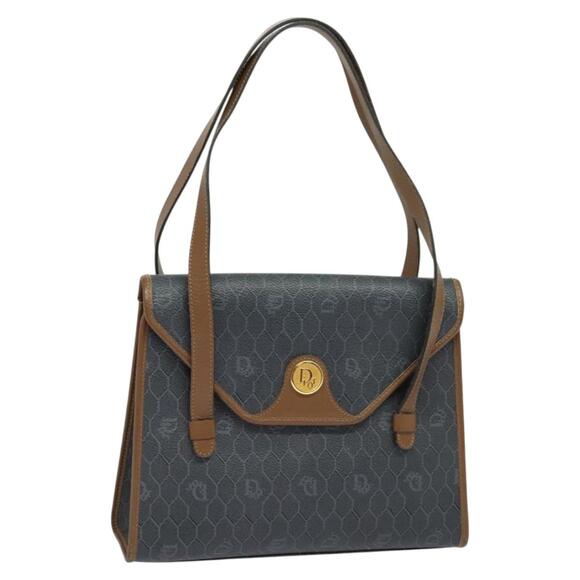 DIOR Honeycomb Canvas Hand Bag Pvc Leather Gray Gold - Picture 1 of 12